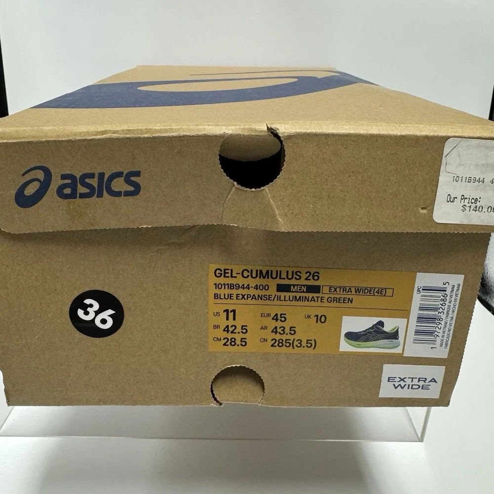 Brand New Asics Gel Cumulus 26 Blue Green 1011B944-400 Men's 11 4E Extra Wide